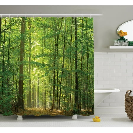 Woodland Decor Shower Curtain Set Deciduous Forest In Summertime Foliage Sunlight Holidays Scenics Bathroom Accessories 69w X 70l Inches Woodland Decor Shower Curtain Set Deciduous Forest In Summertime Foliage Sunlight Holidays Scenics Bathroom Accessories 69w X 70l Inches
