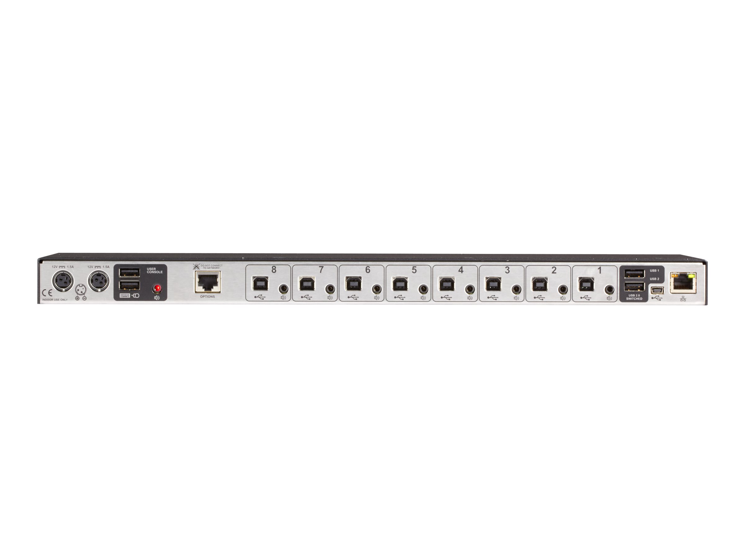 Black Box Freedom II KM Switch - 8-Port - 8 Computer(s) - 1 Local User(s) - 2 x Network (RJ-45) - 2 x PS/2 Port - 13 x USB - TAA Compliant