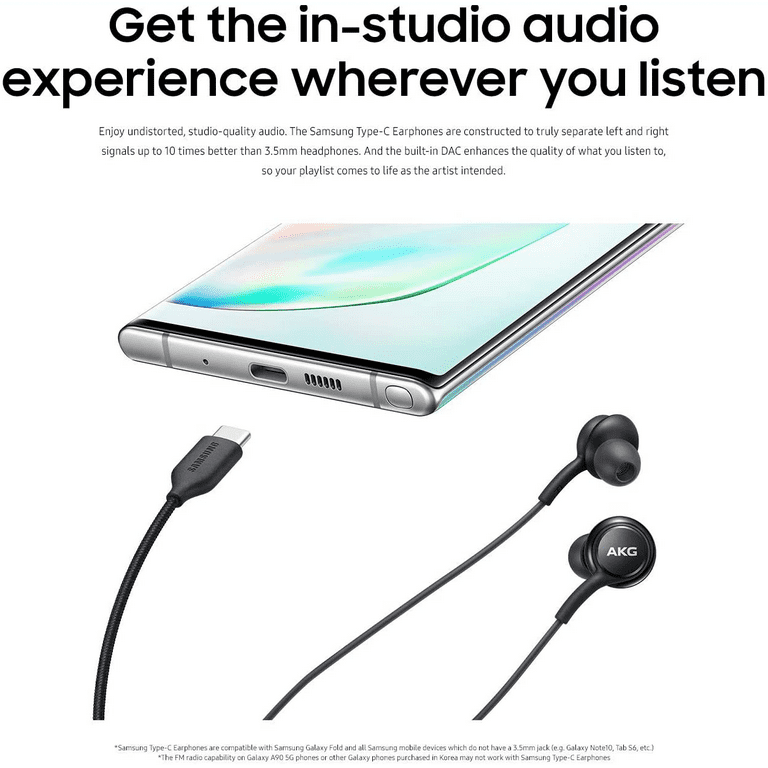 Type C buds with braided cable For Samsung Galaxy S8 Designed by AKG headphones with Microphone Black USB C Connector
