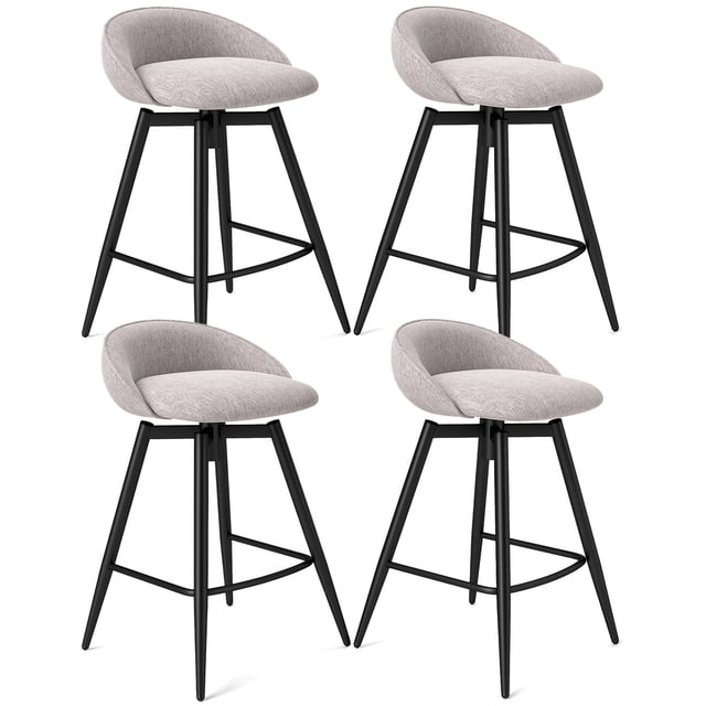 Gymax 25'' Upholstered Bar Stools Set of 4 w/ Footrest Backrest & Metal Frame Gray
