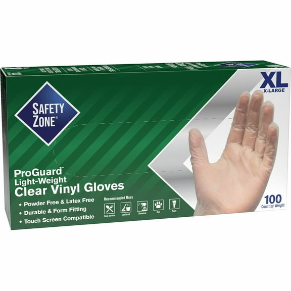 The Safety Zone SZNGVP9XLHH Powder Free Clear Vinyl Gloves - Clear, Extra Large