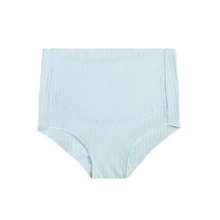 

YWDJ Women High-waist Belly Lift Pregnant Women Adjustable Rib Lace Panties Blue M