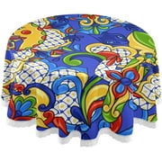 SKYSONIC Mexican Talavera Round Tablecloth 60 inch Waterproof Tablecloth Stain Resistant and Wrinkle Decorative Patio Table Cloths for Kitchen Dinning Room Party Home Garden Picnic