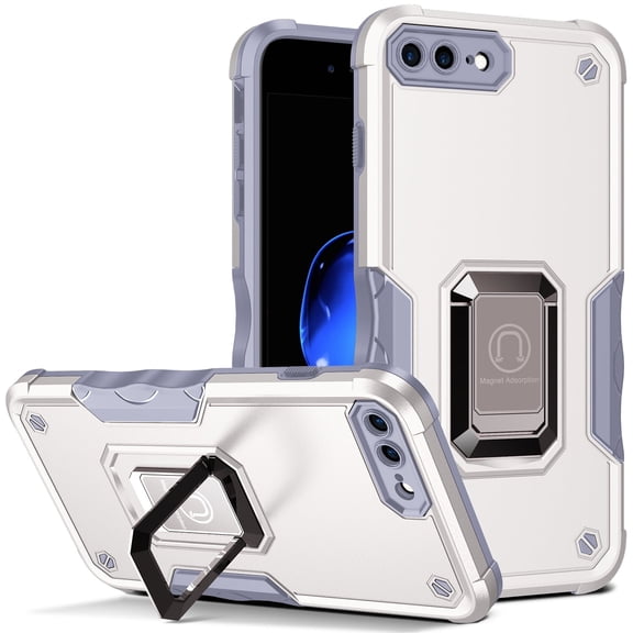 for iPhone 8 Plus/ iPhone 7 Plus (5.5 inch) Case with Kickstand Magnetic Ring Rugged Protective Military Grade Shockproof Case, White