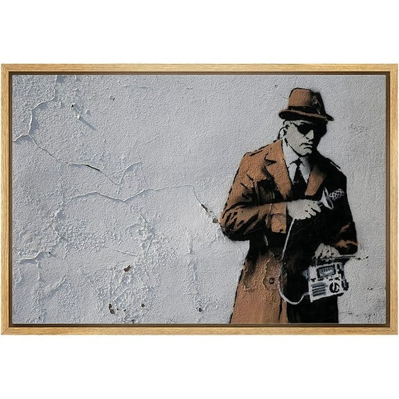 wall26 Framed Canvas Print Wall Art Banksy Vintage Spy with Recording Device Graffiti & Street Art Pop Culture Illustrations Pop Art Bohemian Dark for Living Room, Bedroom, Office - 16"x24&q