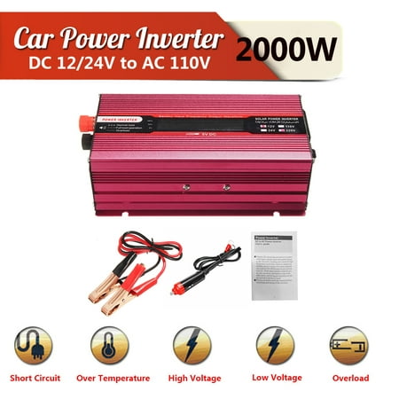 2000W DC 12/24V To AC 110V Solar Power Inverter Converters Adapter Modified Sine Wave Inverter Manual Switch Over Temperature Protection for Household Car