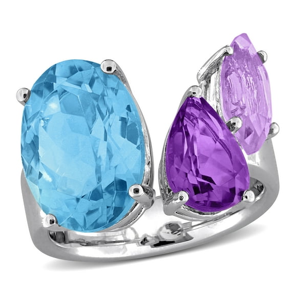 Everly Women's 10ct TGW Sky Blue Topaz Amethyst and Pink Amethyst Sterling Silver Open Ring