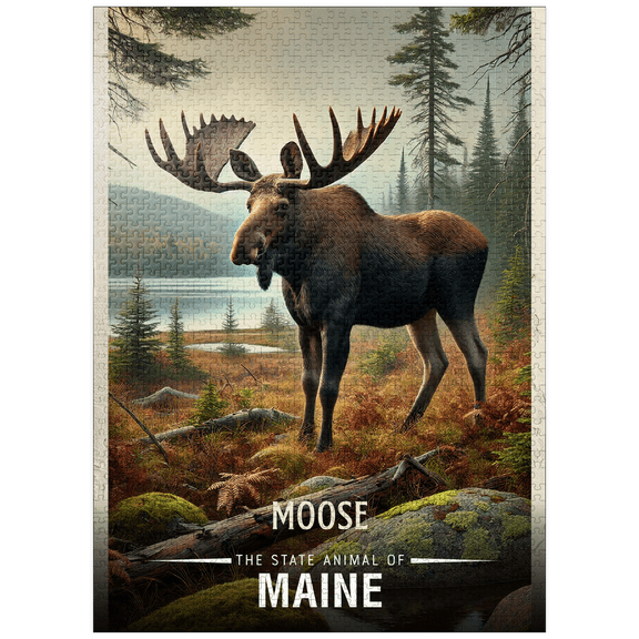 MyPuzzle - Maine, Moose: State Animals Series - Premium 1000 Piece Jigsaw Puzzle for Adults