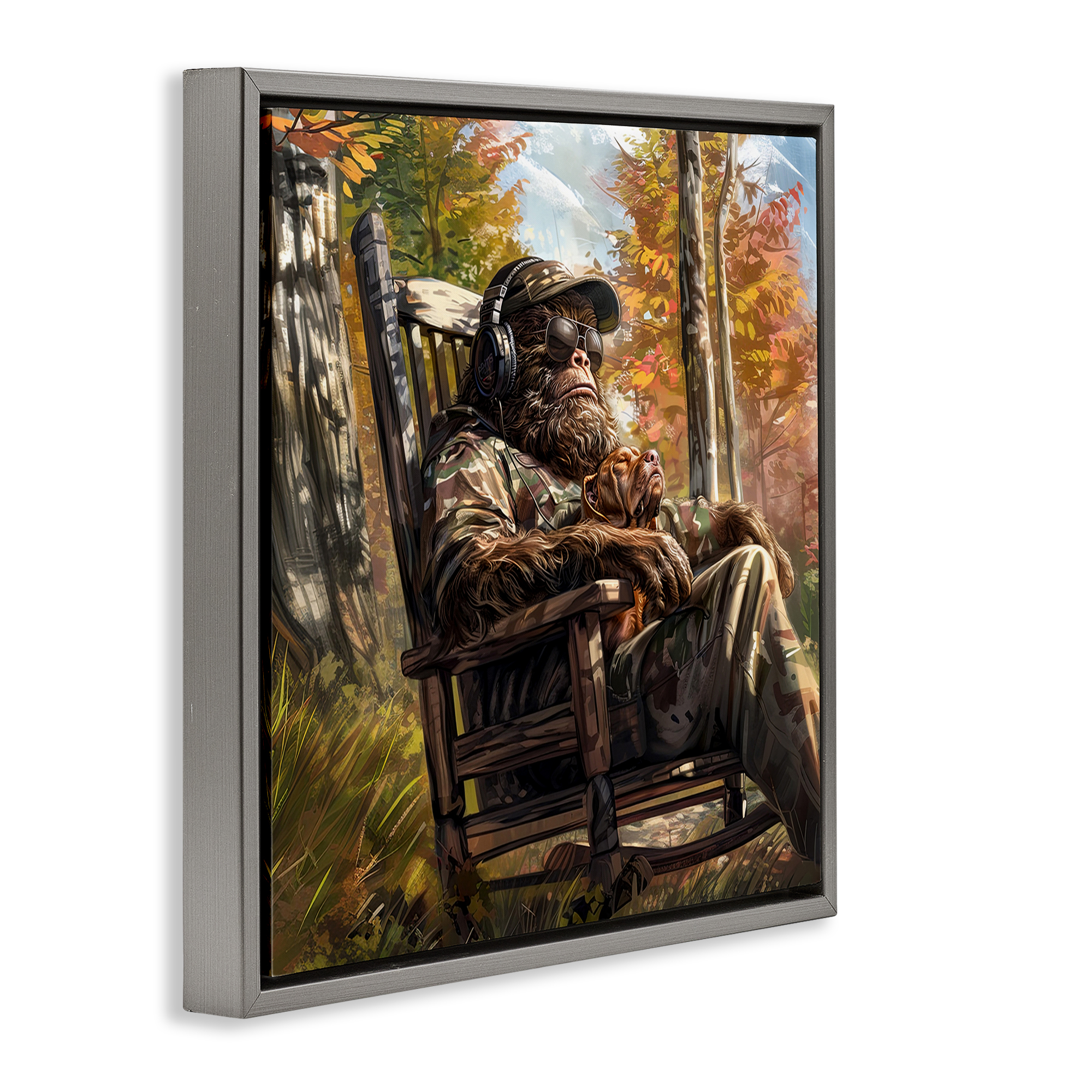 Mythical Creature with Headphones Gray Framed Floater Canvas Wall Art, design by Jim Baldwin