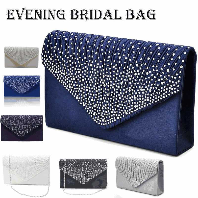 New Ladies Glitter Diamante Envelope Clutch Bridal Bridesmaid Women Evening Bags 