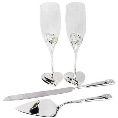 Silver Plated Serving Set - Unik Occasions Toasting Glasses and Cake Serving Set