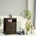 thumbnail image 2 of HOMCOM Armoire de Salle de Bain, Armoire de Rangement Autoportante avec Étagère Ouverte et Portes Shaker, Armoire d'Accent, Buffet avec Étagère Réglable, Marron, 2 of 10