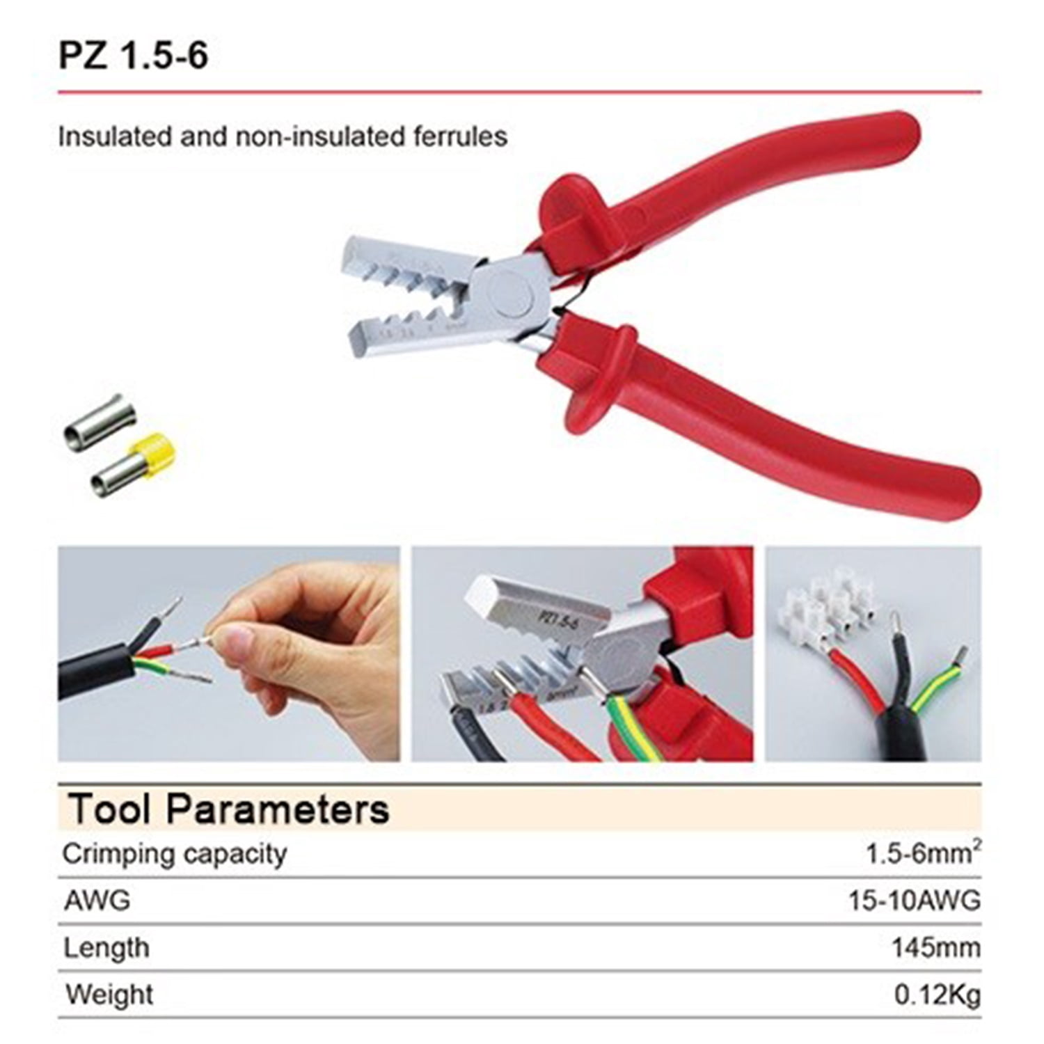 Mini Crimper Plier 1.5-6mm² Small Cable End-Sleeves Ferrules Crimping Tool ,Durability That Lasts