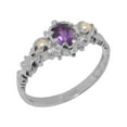 thumbnail image 1 of LBG British Made Classic Solid 10k White Gold Natural Amethyst & Cultured Pearl Womens Anniversary Ring - 33 size options - Size 5.25, 1 of 9