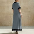 thumbnail image 7 of GUACER V-Neck Maxi Dress for Women Cotton Linen Casual Short Sleeve Contrast Trim Boho Long Dresses with Ruffle Hem, 7 of 7