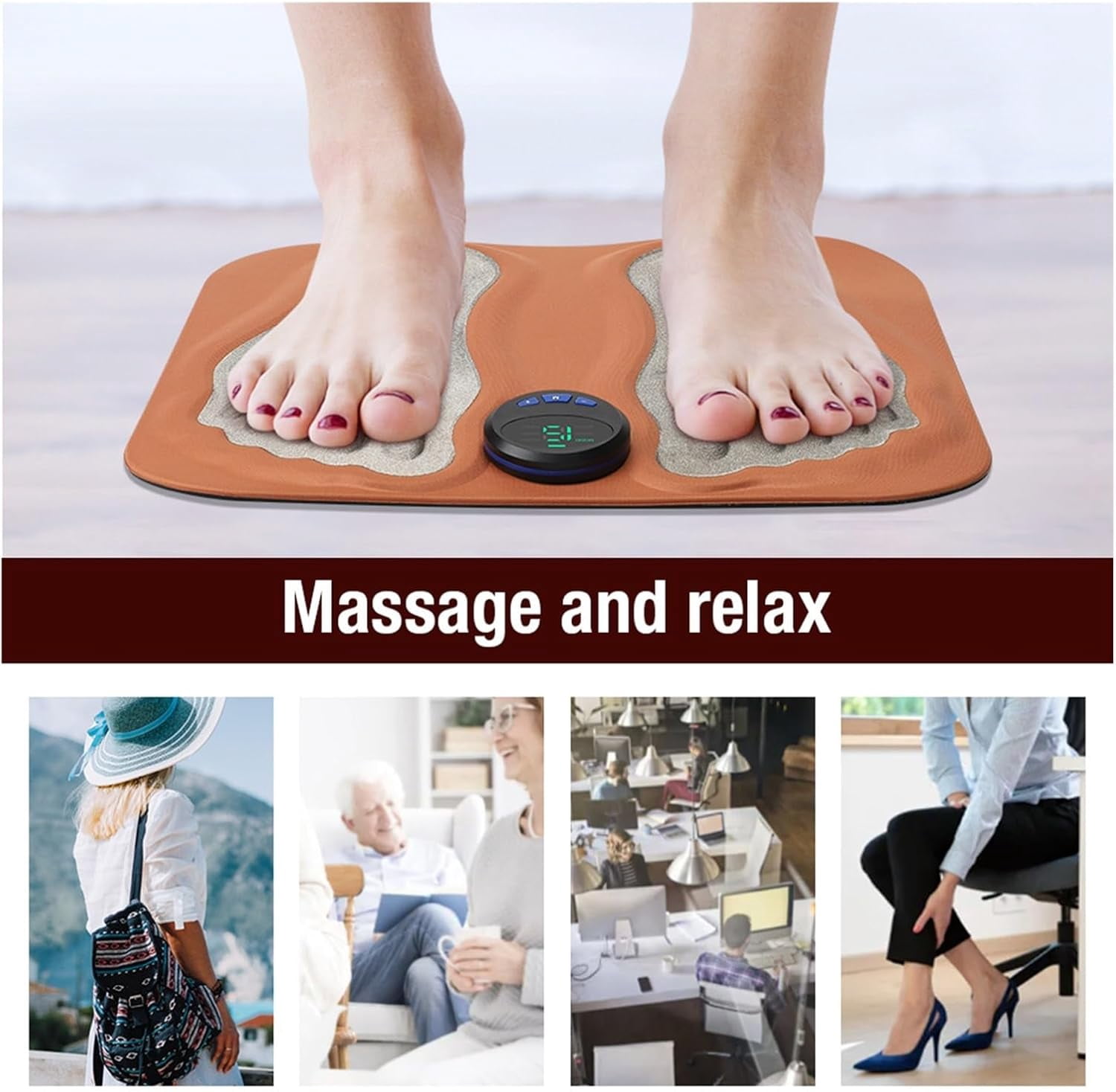 Electric Foot Massager, EMS Foot Massager Pad with LED Display, 6 Massage Modes 15 Levels of Intensity Long Battery Life, Relieve Fatigue Relax Foot Reduce Pain Gifts for Office Home Birthday Holiday