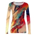 thumbnail image 5 of Women's Tops Long Sleeve Vintage Texture Oil Painting Print T-Shirts Slim Fit Going Out Tunic Tops Casual Crew Neck Fall Tee Top Orange S, 5 of 6