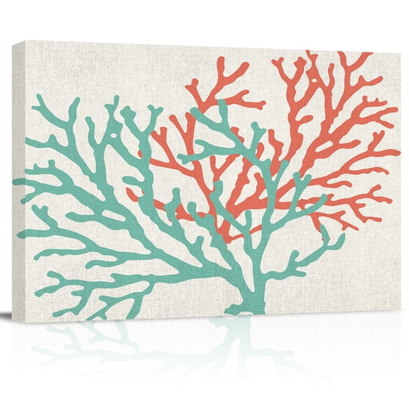 Summer Ocean Canvas Print Wall Art Sea Green Orange Coral Pictures Painting Morden Artwork for Living Room Bedroom, Ready to Hang - 12"x16"