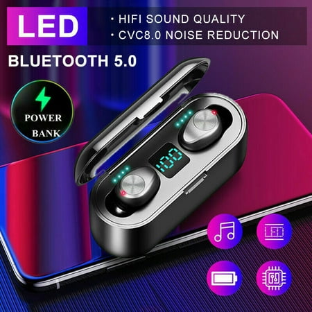 2019 Newest F9 TWS Wireless Bluetooth Earbuds 5.0,Breathing Light Digital Display Touch 8D Surround Stereo Mini Invisible Dual Microphone