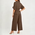 thumbnail image 6 of IUYRTFE Women Short Sleeve Button Down Shirt and Wide Leg Pants Set with Pockets Casual 2 Piece Outfit, 6 of 7