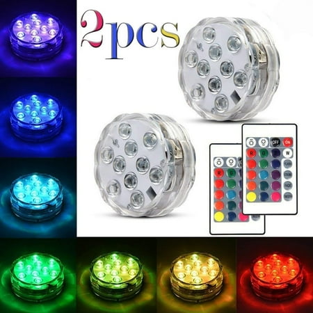 Submersible LED Lights, RGB MultiColor Waterproof Remote Control Battery Powered Accent Lights for Fountain Pool Hot Tub Wedding Pond Centerpieces Vase Party Christmas Aquarium Lighting- 2 Pack