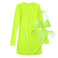 thumbnail image 1 of ENJOYW 3Pcs/Set Licol Dos Lacets Bikini Ensemble Robe See-through Solide Couleur Soutien-Gorge String Maille Fil Couvrir pour Piscine PoolNylon, 1 of 7