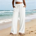 thumbnail image 3 of RFQWOVSR Women's High Waist Drawstring Wide Leg Linen Pants with Pockets Loose Fit Casual Summer Trousers L, 3 of 5