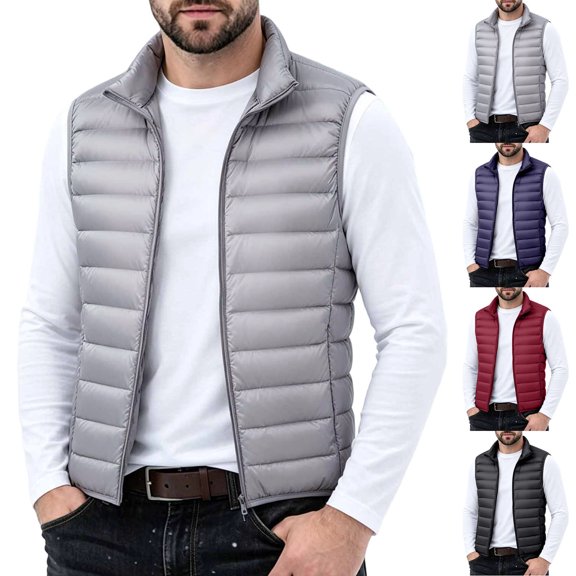 FRSASU Men's Lightweight Puffer Vest Outerwear Warm thermal Sleeveless Full Zip Up Stand Collar Puffy Jacket Wine