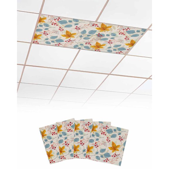 Fluorescent Light Covers for Ceiling Lights 4 Pack, Blue Orange Fall Magnetic Ceiling Light Covers 2x4ft for Classroom Office School, Thanksgiving Maple Leaf Rustic Overhead Drop Ceiling Light Shade