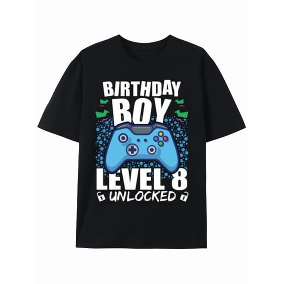 Greenink Video Gamer Birthday Boy Level 8 Unlocked T-Shirt Black