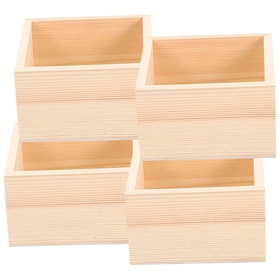 LAMIRO Handicraft Wooden Box Plant Decor Drawers Large Unfinished Lidless Wood Crate 4 Pcs