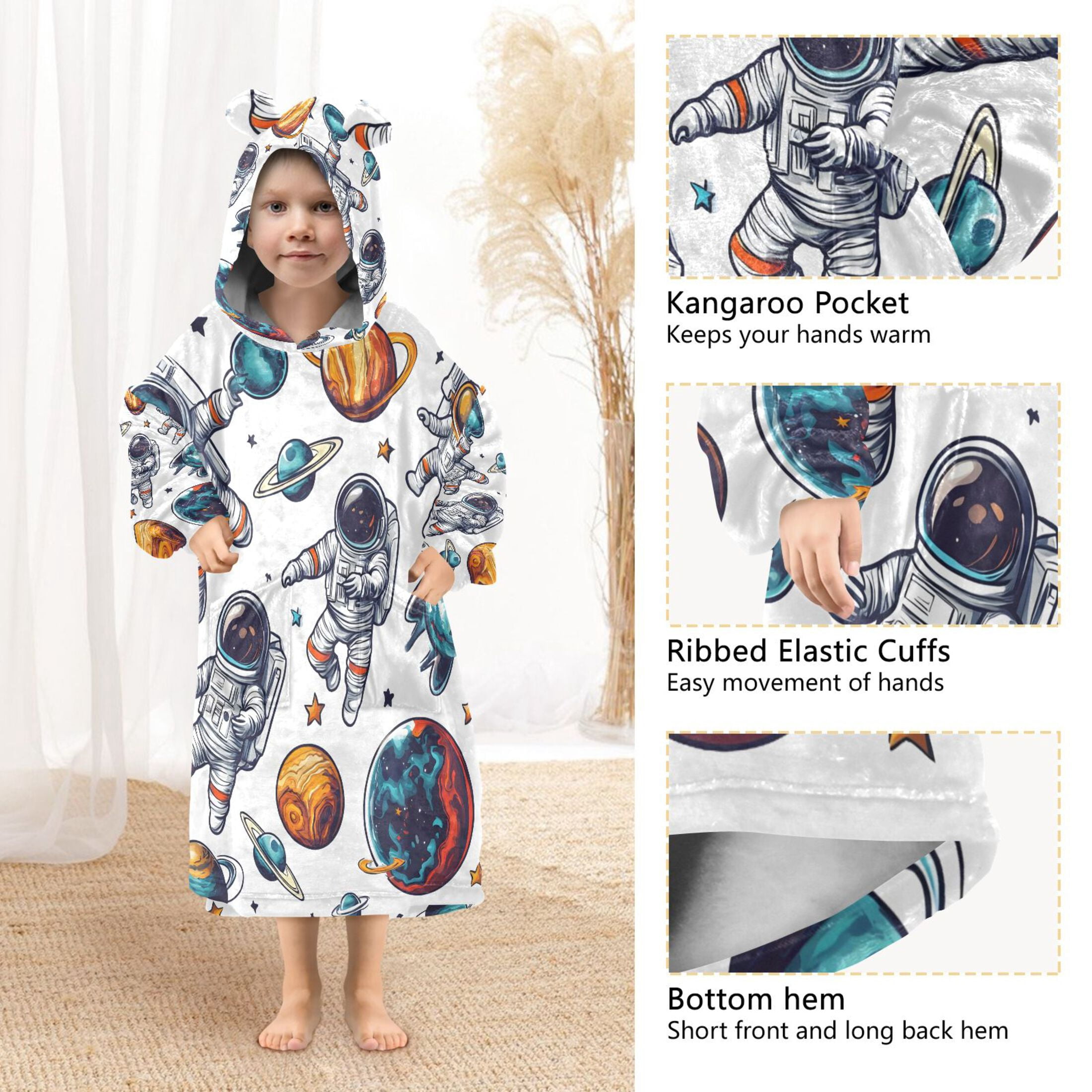 joogoo Wearable Blanket Hoodie Astronaut Planet for Flannel Sherpa Pocket 3-14 YR L