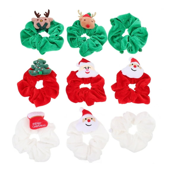 Gymnture 9Pcs Christmas Scrunchies Hair Bands Red Green White Plush