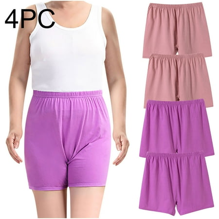 Kmdttou Women s Underwear Cotton 4PC Ladies Comfortable Solid Color Large Size Abdominal Panties Hight Waiste Four Cornered Underpants (Available in Plus Size)