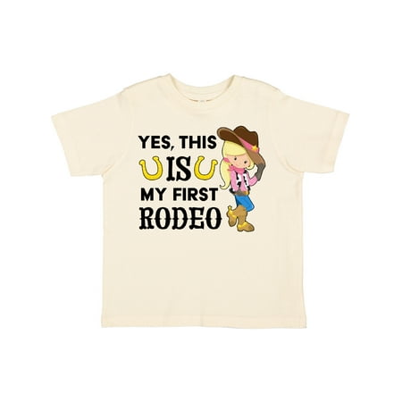 

Inktastic Yes This is My First Rodeo- Cowgirl in Hat and Boots Gift Toddler Toddler Girl T-Shirt
