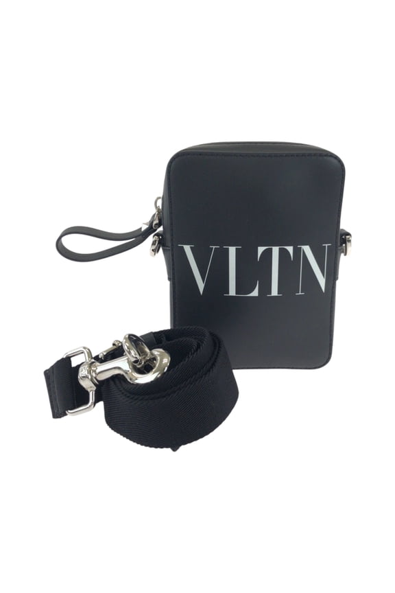 Pre-Owned VALENTINO Valentino VLTN logo black white silver hardware leather shoulder bag...