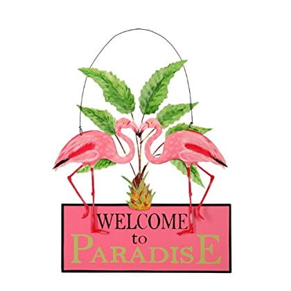Paradise Plaque - Sunset Vista Designs Kathy Hatch Pretty in Pink Flamingo Welcome to Paradise Sign, 14 by 10-Inch