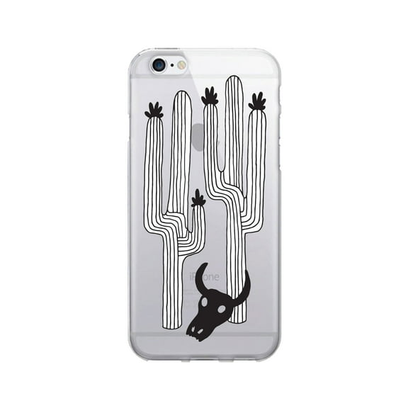OTM Prints Clear Phone Case, Saguaro & Skull- Black & White - iPhone 6 Plus/7 Plus