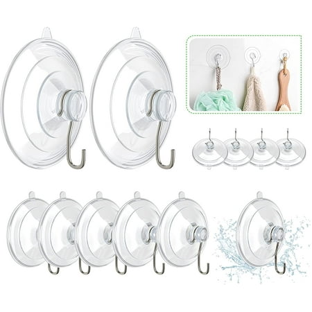 

Suction Cup Hooks 12 Packs Combo Set Clear PVC Suction Cups with Metal Hooks Removable Suction Cups for Kitchen Bathroom Shower Wall Window Glass Door (2 Large 6 Medium 4 Small)