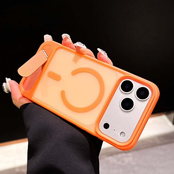 Allytechgroup Compatible with iPhone 17 Pro Max Case with Kickstand,[Compatible with Magsafe] Slim Hard PC Matte Non-Slip Anti-Fingerprint Shockproof Magnetic Back Cover for Women Men, Orange