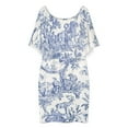 thumbnail image 3 of Blue Toile De Jouy Women's Off The Shoulder Ruffles Summer Wedding Guest Loose Casual Party Beach Dress, 3 of 9