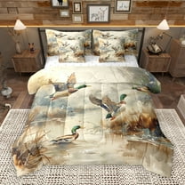 Manfei Farmhouse Mallard Duck 7pcs Bedding Comforter Set,Western Country Farm Queen Bedding Sets,Retro Rustic Plant Queen Sheet Sets For Child,Ultra Soft Home Decor Reversible