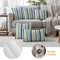thumbnail image 3 of Blue Yellow Striped Outdoor Pillow Covers, Waterproof Decorative Throw Pillowcases Set of 2, Farmhouse Navy Blue Ombre Stripes Couch Cushion Cases with Zipper for Outside Patio Garden Sofa 18"x18", 3 of 9