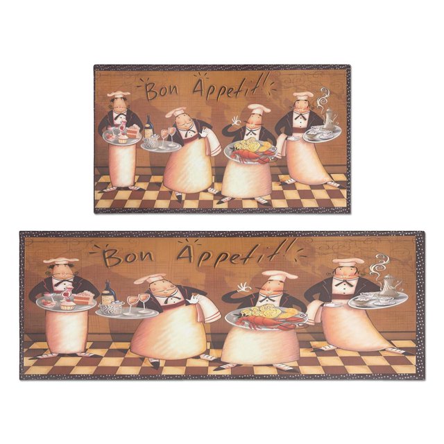 Coffee Vintage Chef Kitchen Pattern Kitchen Mats for Floor Set Of 2,Kitchen Rugs Mats with Dirty Resistance,washable,non Skid,kitchen Mats 17.7x24+17.7x48inch