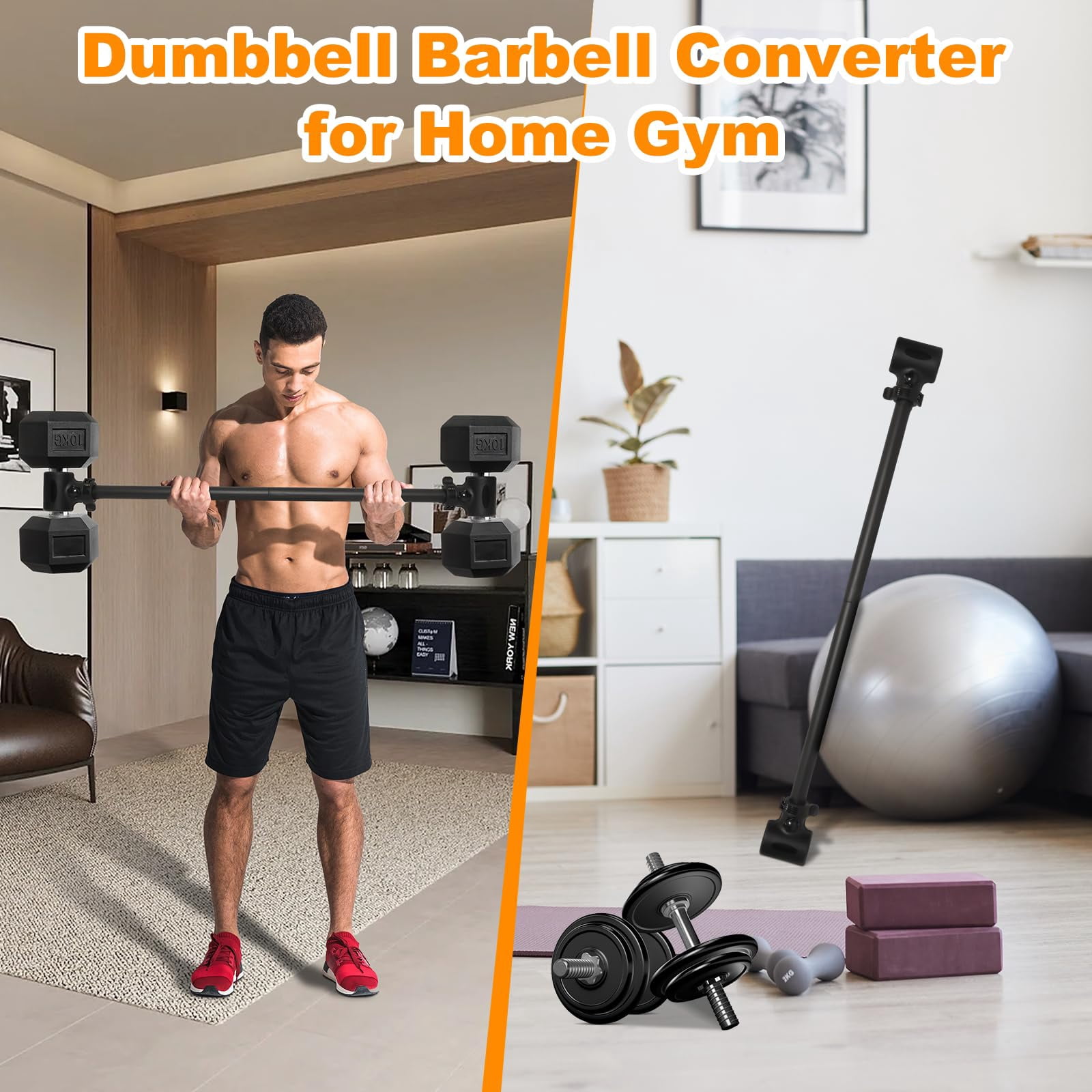 Dumbbell Barbell Converter Bar  Adjustable Weight To Easy Grip & Installation Lifting Ideal For Strength Home Gym