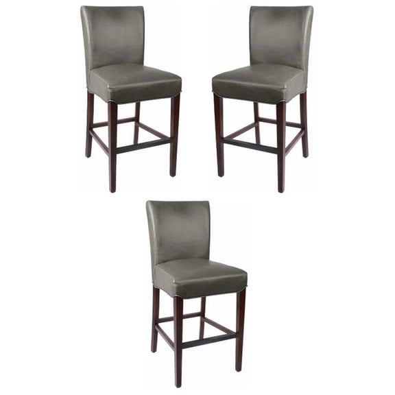 Home Square 26" Bonded Leather Counter Stool in Gray - Set of 3
