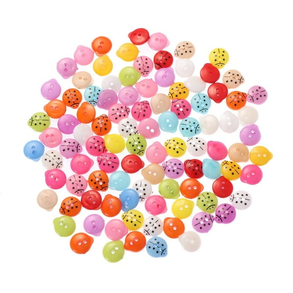 GOOHOCHY 100pc Little Ladybug Resin Buttons Cute For Crafts Sewing For Knitting Scrapbooking And Diy Projects