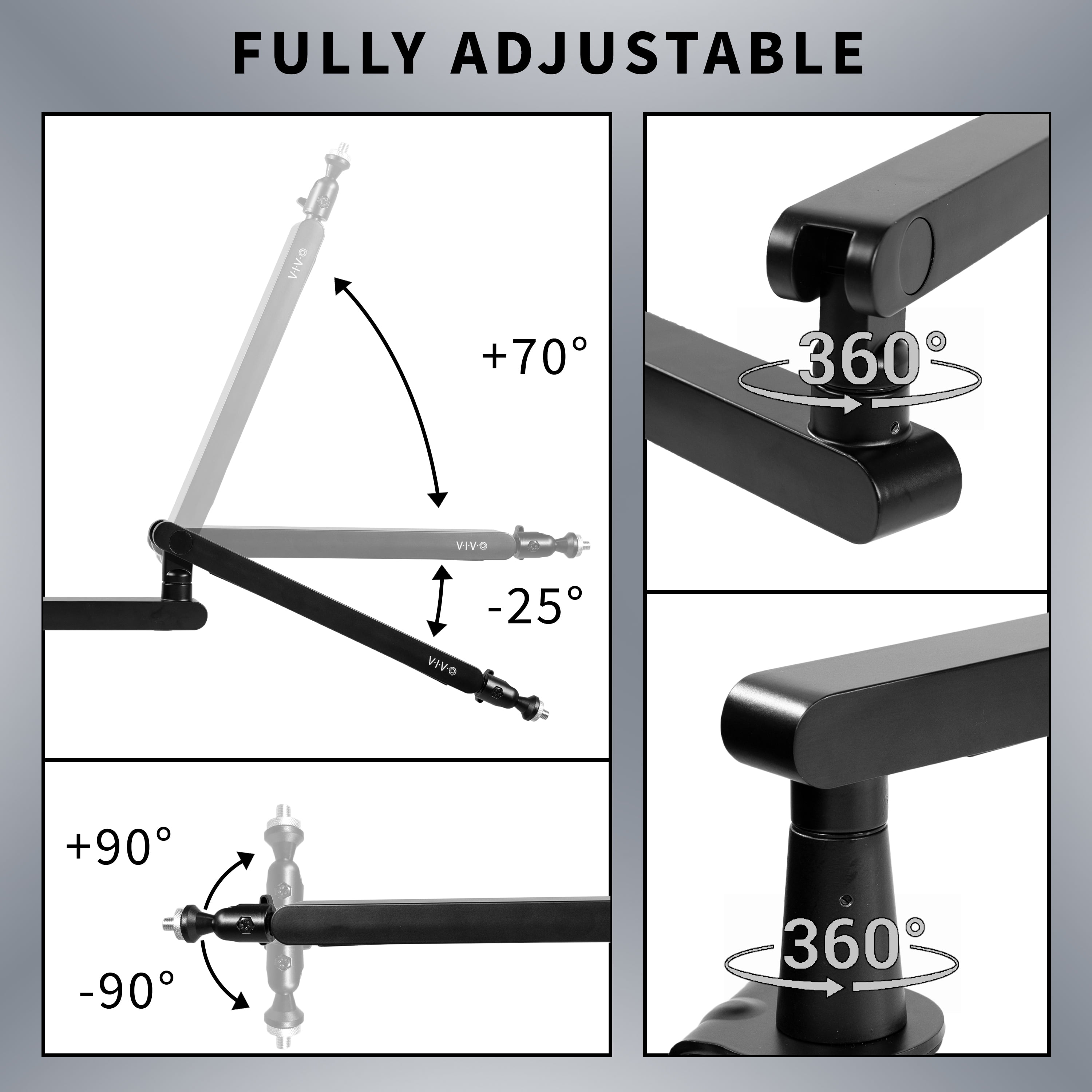 VIVO Clamp-on Low Profile Height Adjustable Heavy Duty Microphone Desk Mount