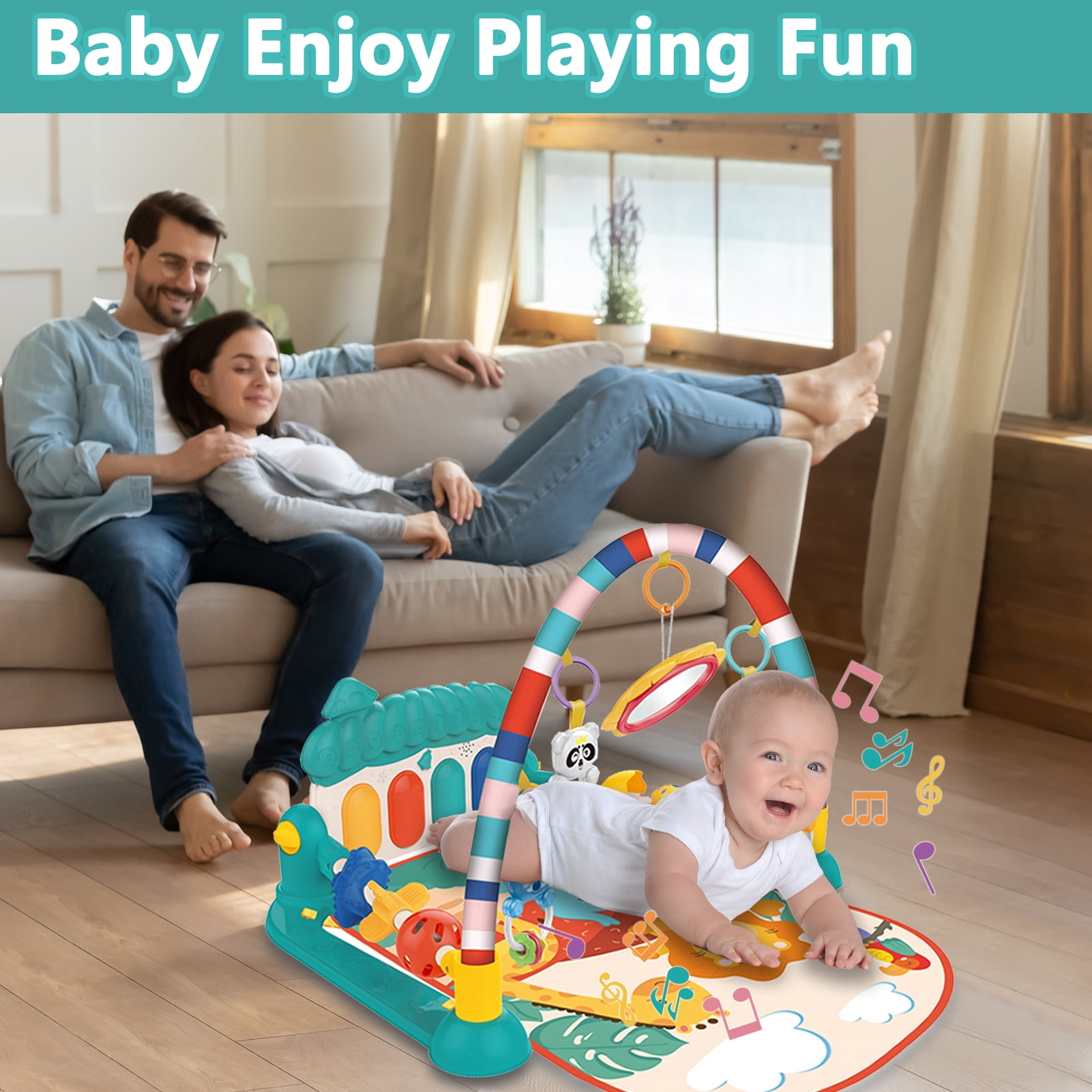 Sunforu Musical Gym & Activity Mat, 5-in-1 Piano Play Mat , Play Gym Padded Mat Gift for Kid