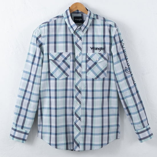 Wrangler Wrangler Logo Blue Plaid - Mens Shirt  - 112344431